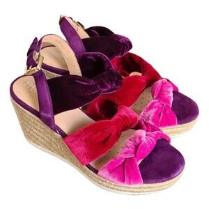 Geox Velvet Bow Wedge Sandals Pink Purple Espadrille Platform 9